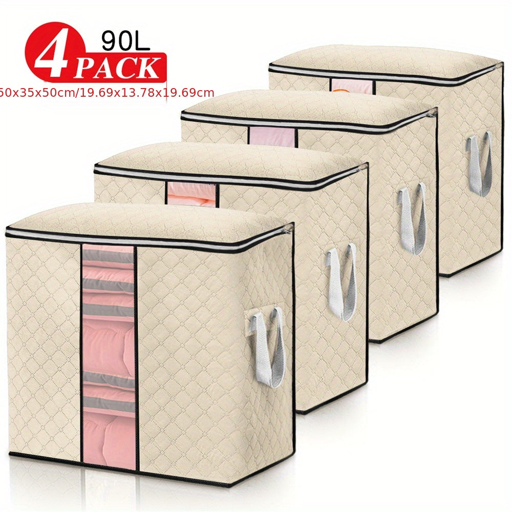 4pcs Zippered Clothes Storage Box Large Capacity Organizer