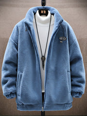 Men's Fleece Stand Collar Jacket Active Zip Up Coat