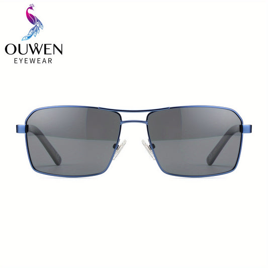 OUWEN Vintage Rectangular Frame Polarized Aviator Sunglasses For Men