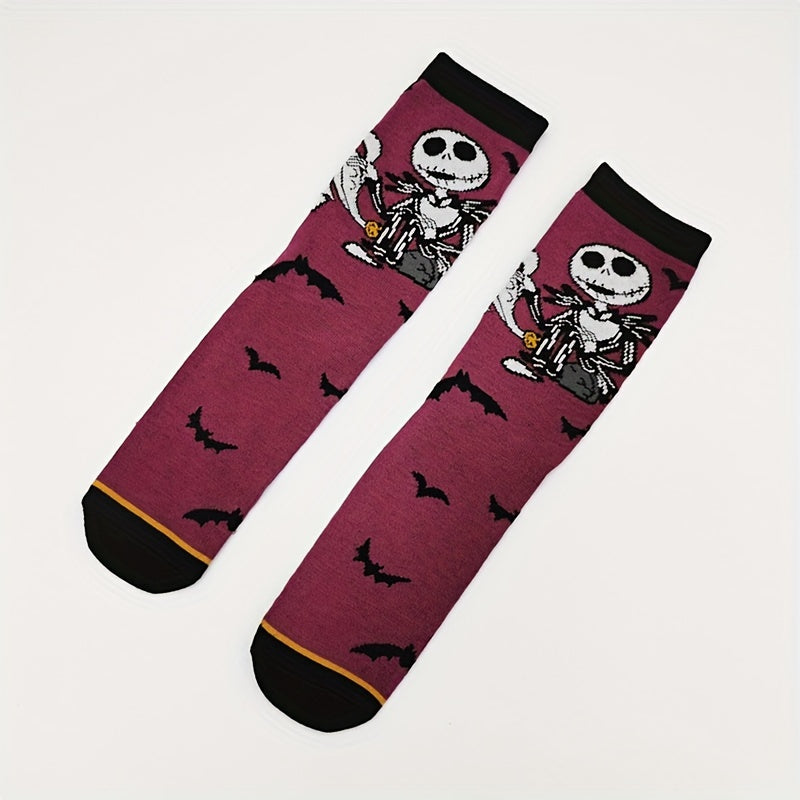 4 Pairs Skull Print Socks Halloween Mid Tube Stockings