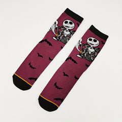4 Pairs Skull Print Socks Halloween Mid Tube Stockings