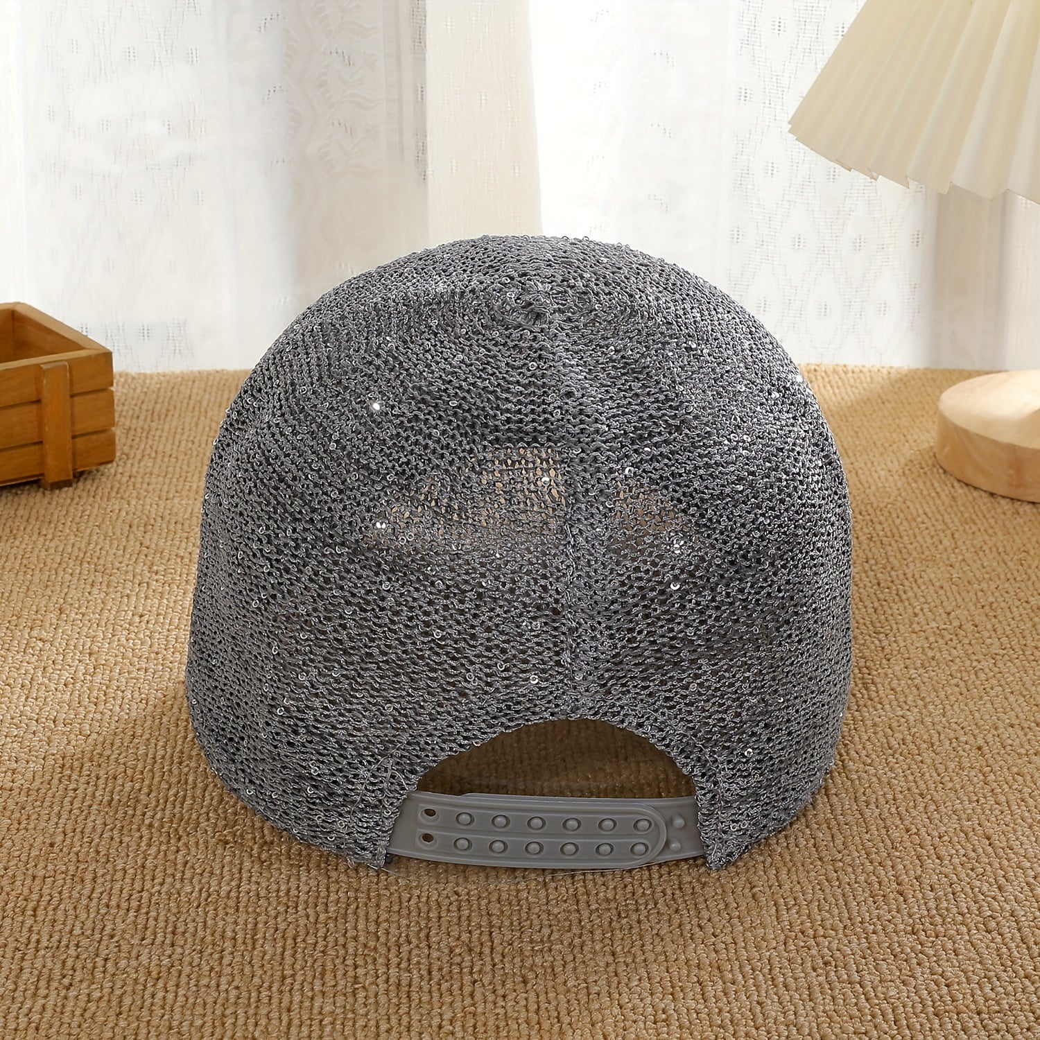 Glitter Shinny Knitted Baseball Cap Solid Hollow Breathable Dad Hat