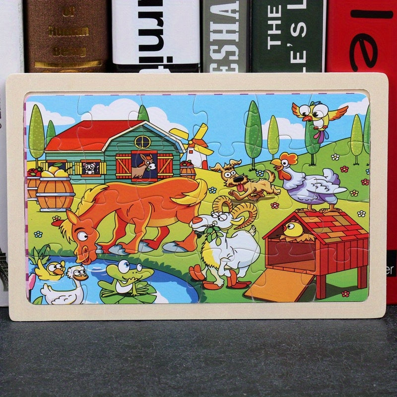 Wooden Animal Puzzle Set for Kids, 24 Pieces