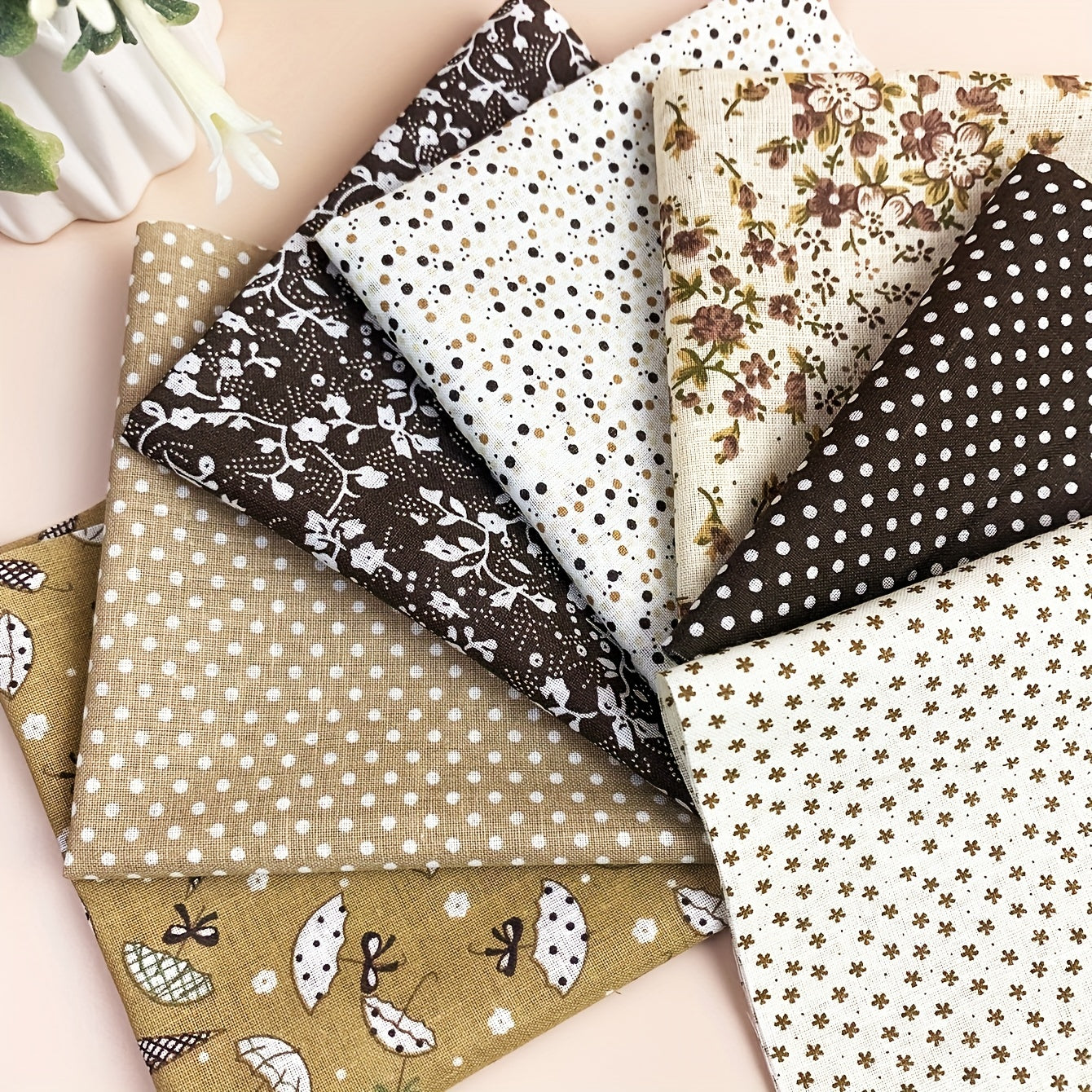 7pcs Coffee Series Floral Cotton Fabric Quilting Patchwork Fabric