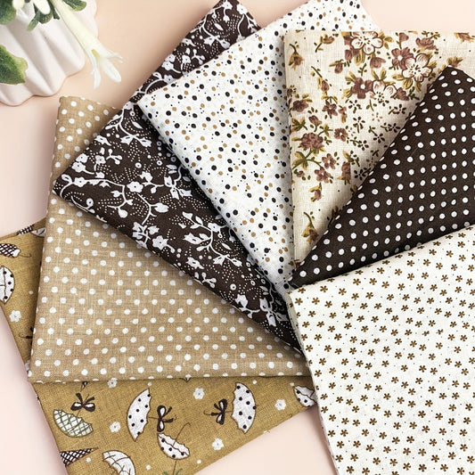 7pcs Coffee Series Floral Cotton Fabric Quilting Patchwork Fabric