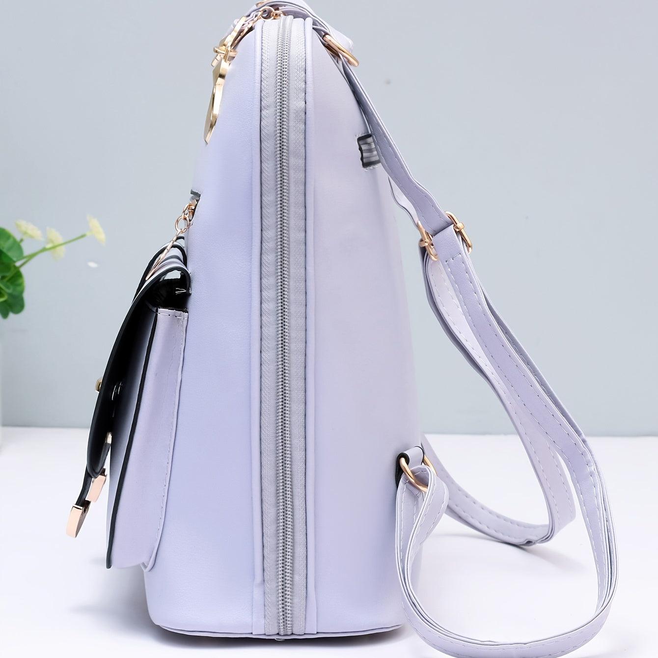 Zipper Around Backpack PU Leather Daypack Women's Convertible Shoulder Bag