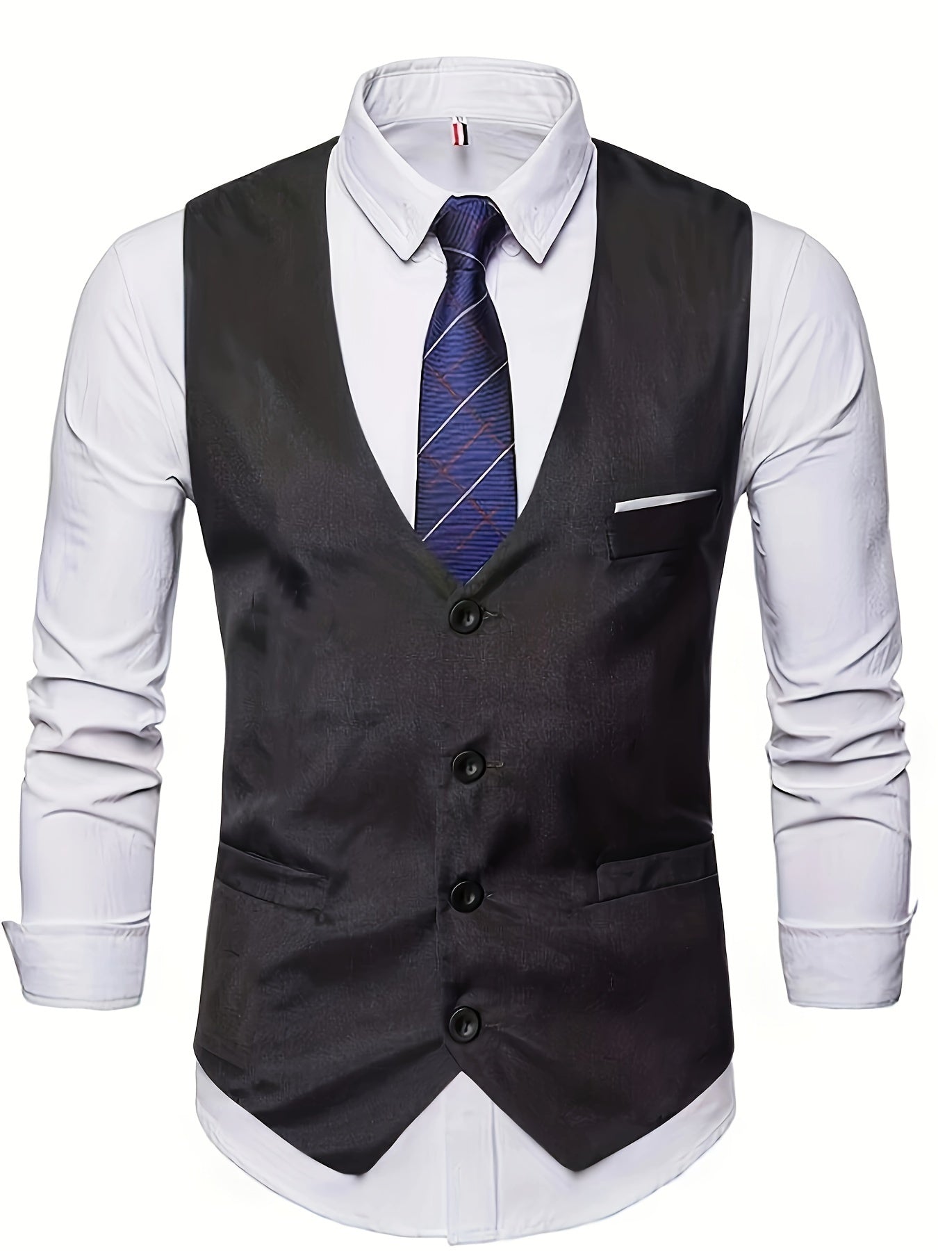 Men's V Neck Smart Suit Vest Retro Style Waistcoat for Wedding