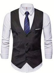 Men's V Neck Smart Suit Vest Retro Style Waistcoat for Wedding