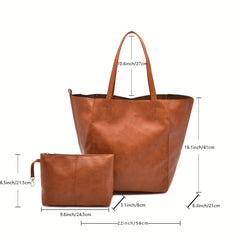 Retro Soft PU Leather Tote Bag Large Capacity Shoulder Bag Handbag