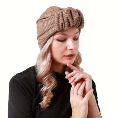 Pleated Pre-tied Turban Cap Embossed Head Wrap Solid Elastic Beanie Head Scarf
