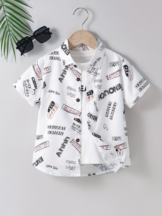 Letter Print Boys Top Lapel Shirt for Summer