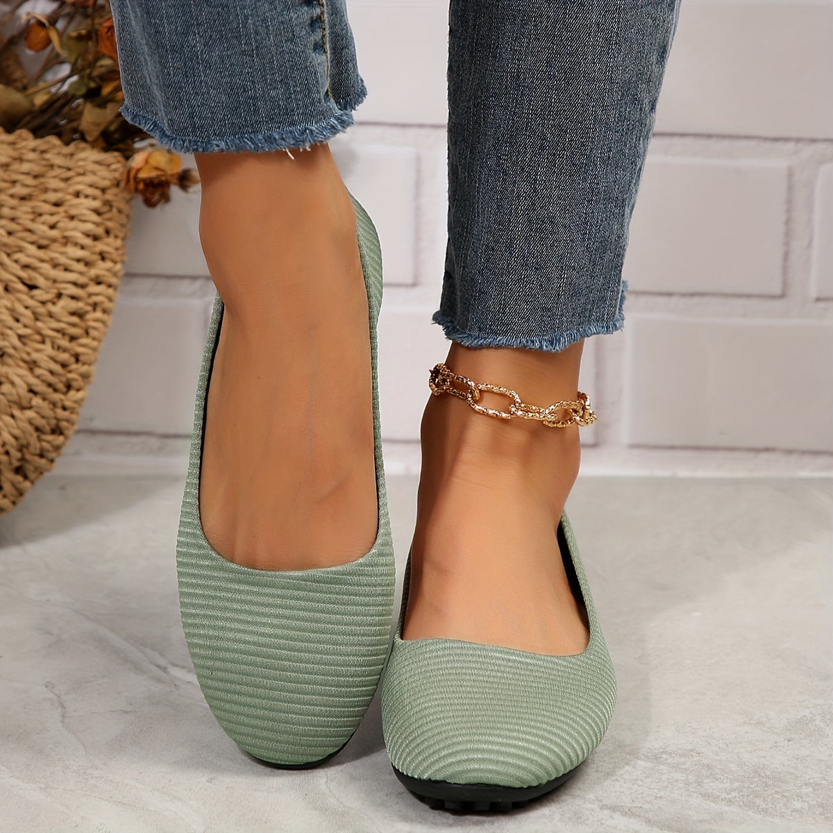 Women's Striped Pattern Flat Shoes Casual Slip On Lightweight Dress Shoes