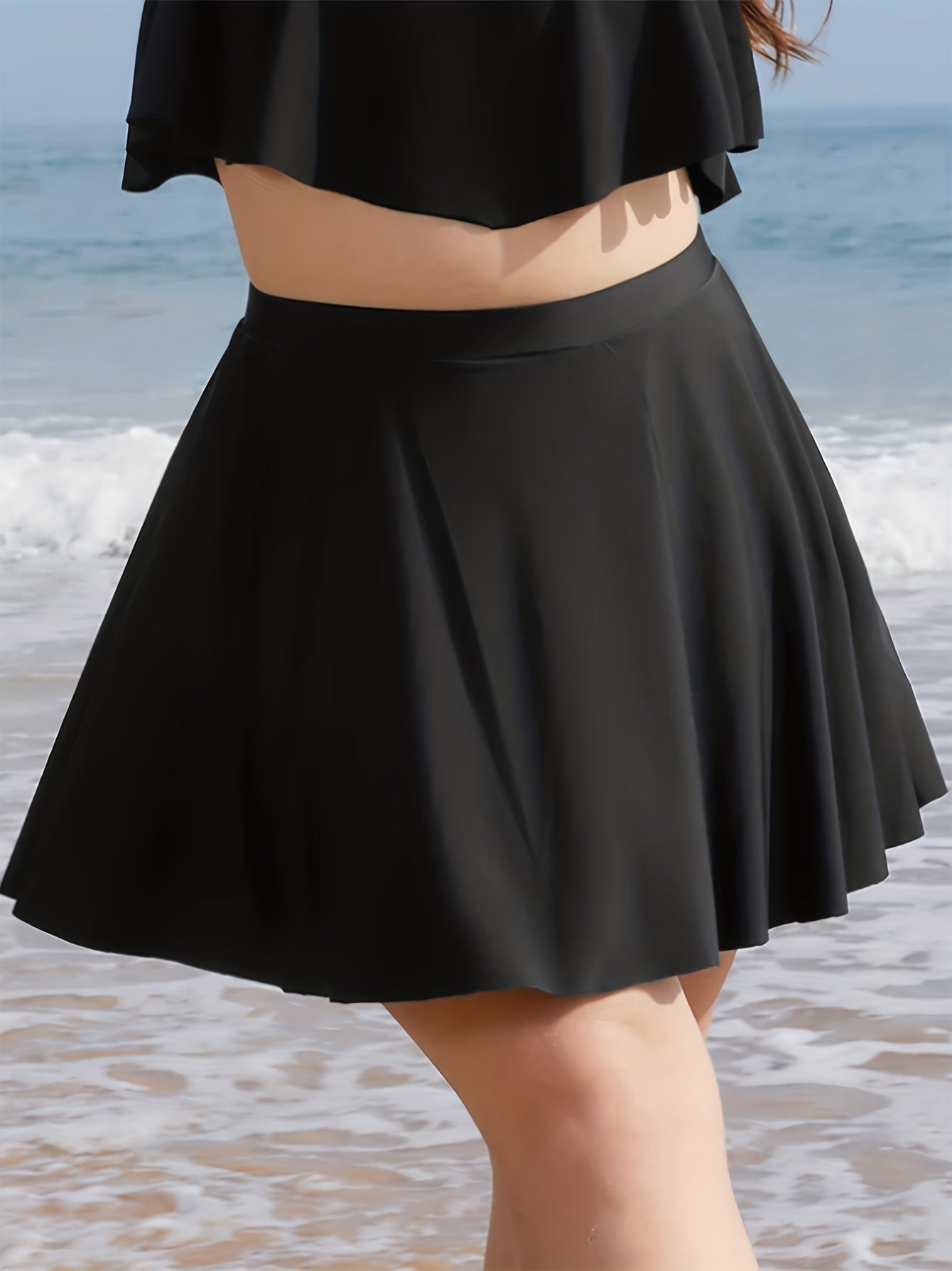  High Waisted Beach Skort Solid Stretch Bikini Bottoms