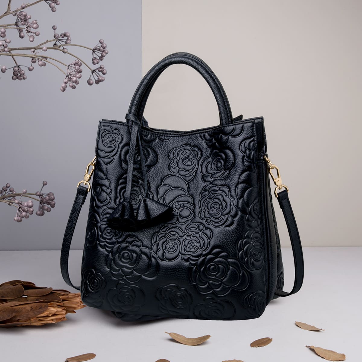 Floral Pattern Shoulder Bag With Zipper
