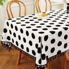 Polka Dots Tablecloth w/Tassels Cow Pattern Kitchen Picnic Party Supplies