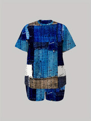 Denim Print Top & Shorts Plus Size Set