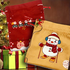 Snowman Train Pattern Drawstring Bags Gift Packaging Bag Handbag