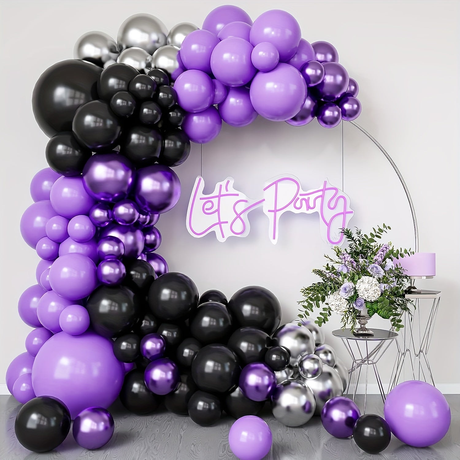 134pcs Purple & Silver Balloon Arch Garland Kit for Party Decoration