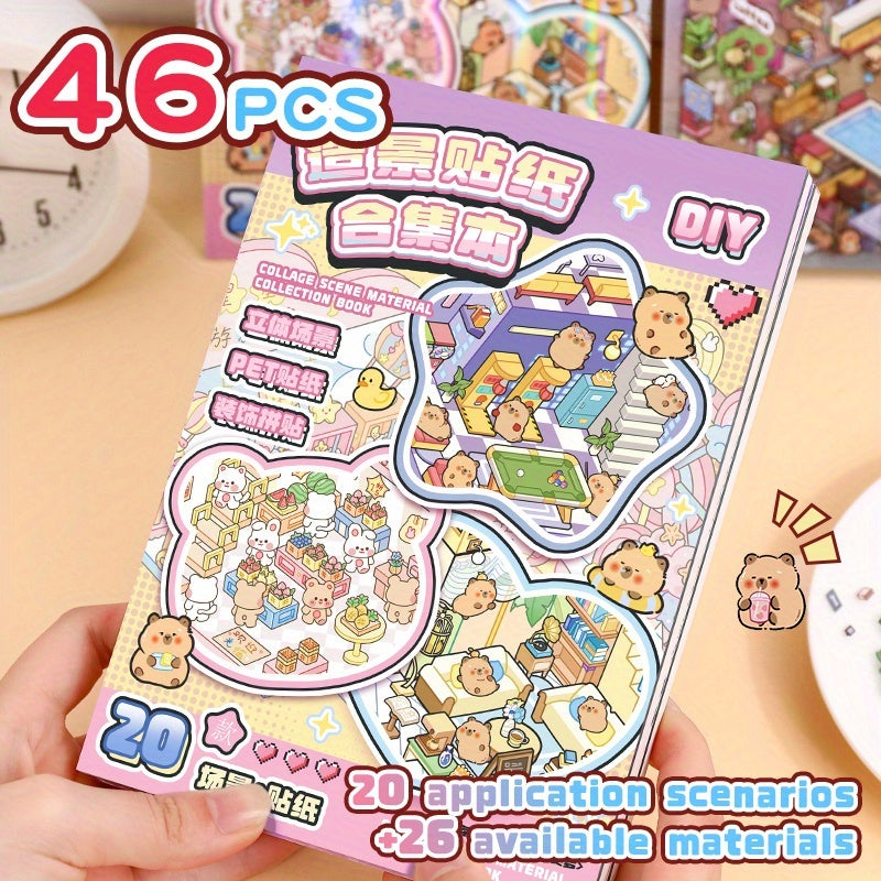 46pcs Landscape Sticker Collection 3D Villa Scene Stickers DIY Puzzle Toy