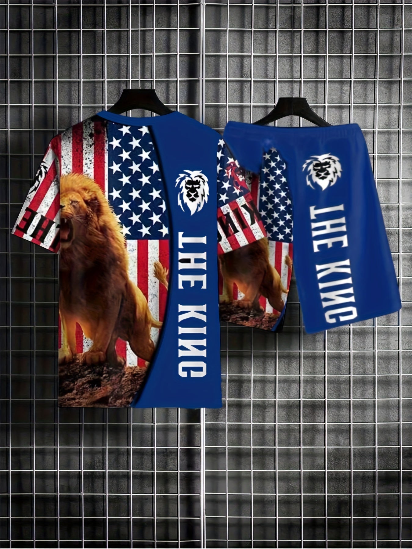 Lion & Flag Print 2-Piece Outfit for Men