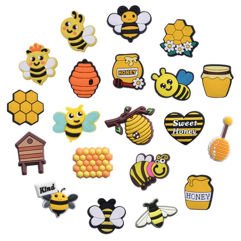 20pcs Honeybee Shoe Charms For Clogs Jibtz Sandals, PVC Shoe Accessories