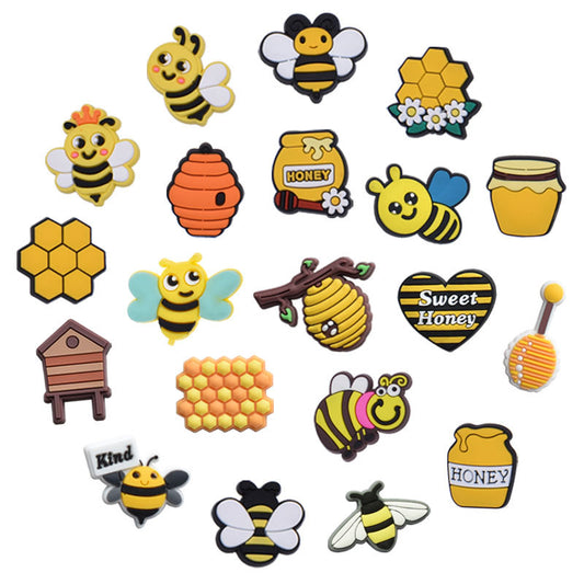 20pcs Honeybee Shoe Charms For Clogs Jibtz Sandals, PVC Shoe Accessories