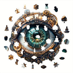 Steampunk Mechanical Eye Wooden Jigsaw Puzzle - Unique Animal Shapes