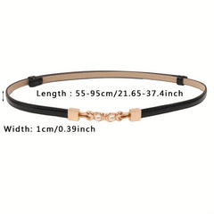 Adjustable PU Leather Belt with Faux Pearl Buckle