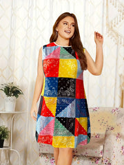  Paisley & Geo Print Round Neck Tank Nightdress
