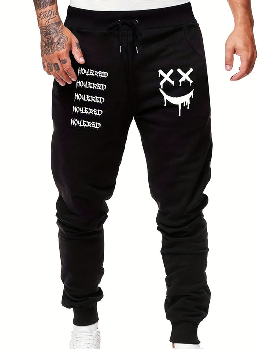 Smile Face Print Drawstring Sweatpants Men's Casual Joggers