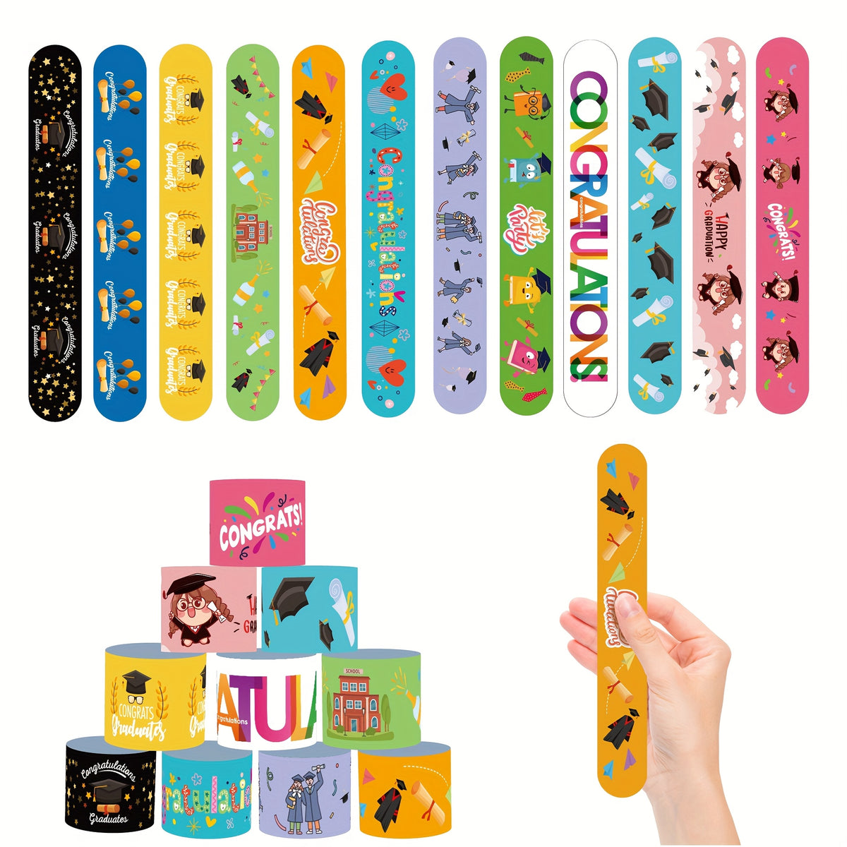 24pcs Kindergarten Graduation Slap Bracelets Colorful Congrats Grad Wristbands