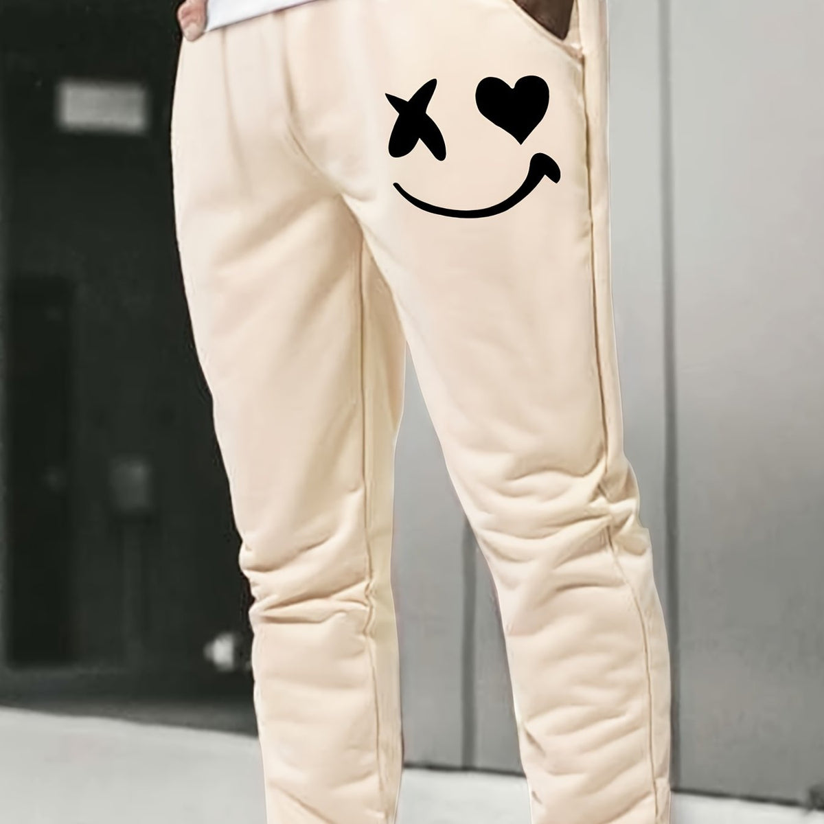 Men's Smile Print Sports Trousers Joggers Pants