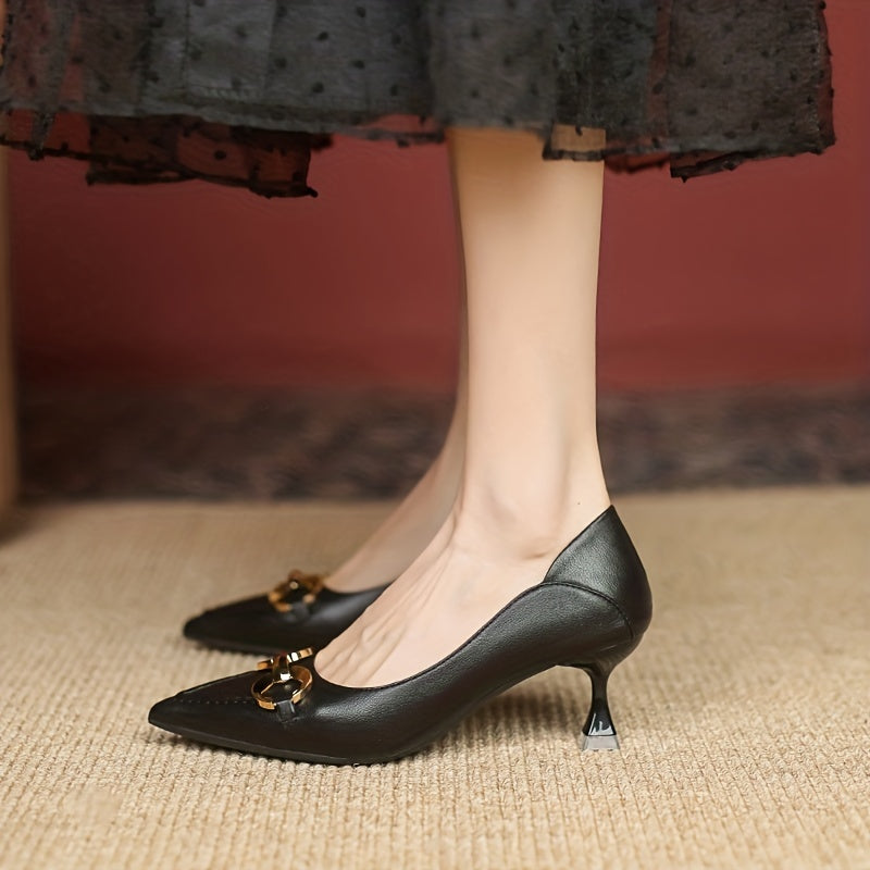 Black Metal Stiletto Heels Pointed Toe Pumps
