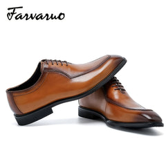 FARWARWO Men's Pointed Toe Leather Oxford Dress Shoes Light Brown