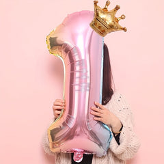 2pcs 32in Foil Gradient Number Balloons + Crown Balloon Set - Party Decor