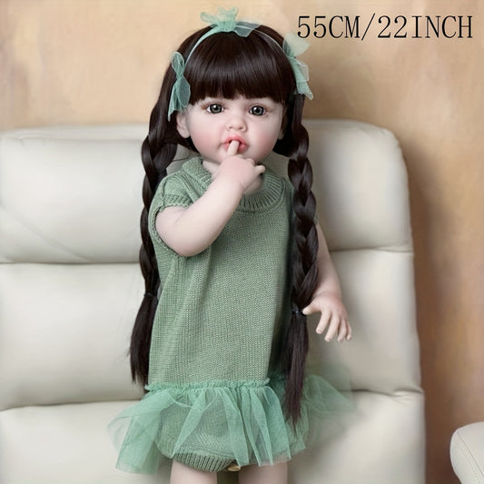 22in Lifelike Reborn Baby Doll w/ Realistic Brown Hair