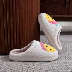 Women's Smile Face Pattern Slippers Plush Lined Warm & Comfy Indoor Shoes