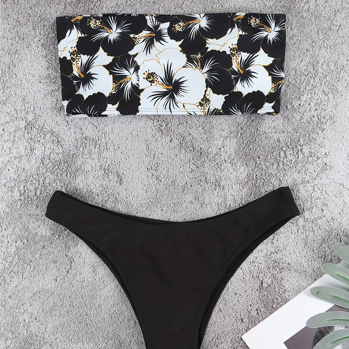 Floral Print Bandeau 2 Piece Set Bikini Swimsuit for Women