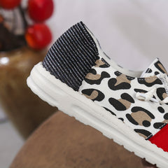 Leopard Printed Flat Loafers Canvas Shoes Casual Sneakers