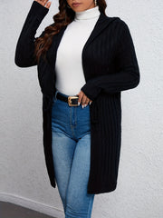  Casual Cardigan Women's Plus Solid Cable Long Sleeve Drawstring Hooded