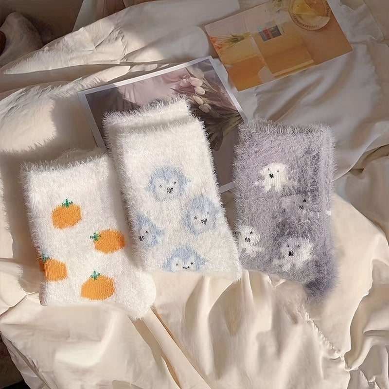 Cartoon Fruit Print Socks Warm Women's Stockings