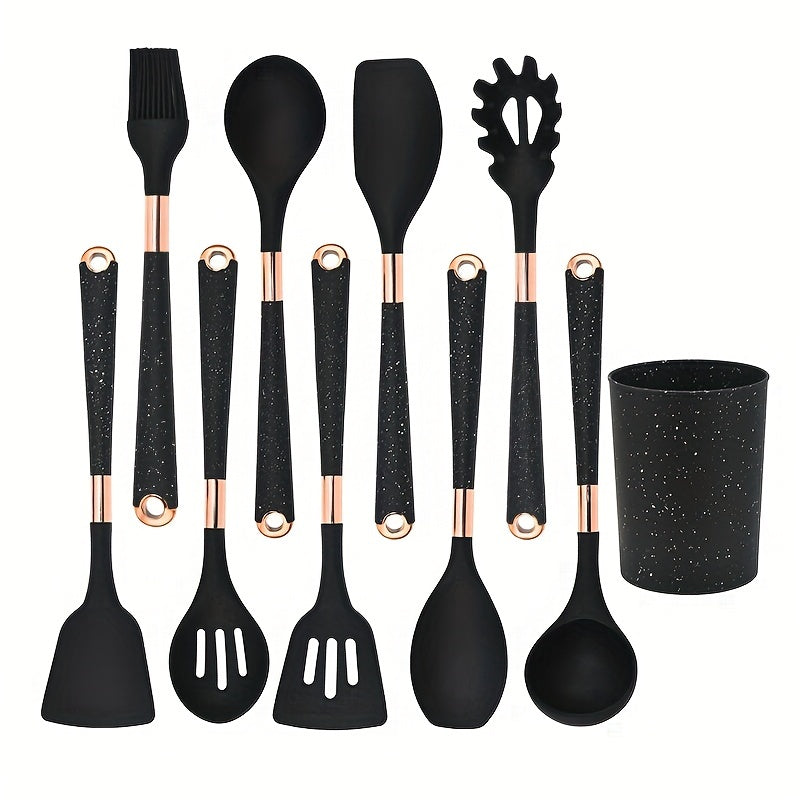 10pcs Silicone Kitchenware Set With Storage Bucket