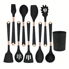 10pcs Silicone Kitchenware Set With Storage Bucket