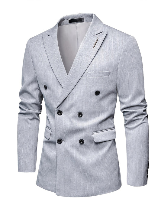 Men's Casual Striped Double Breasted Suit Top