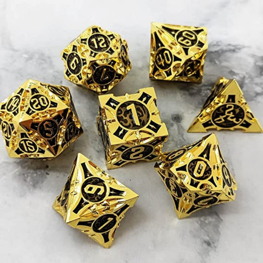 Metal Dice Set 7 Die Polyhedral Gift Box Golden Number