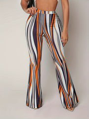  Striped Flared Leg Stretch Pants