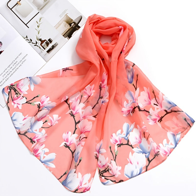 Flower Print Satin Scarf Silk Shawl Women Casual Windproof Wraps