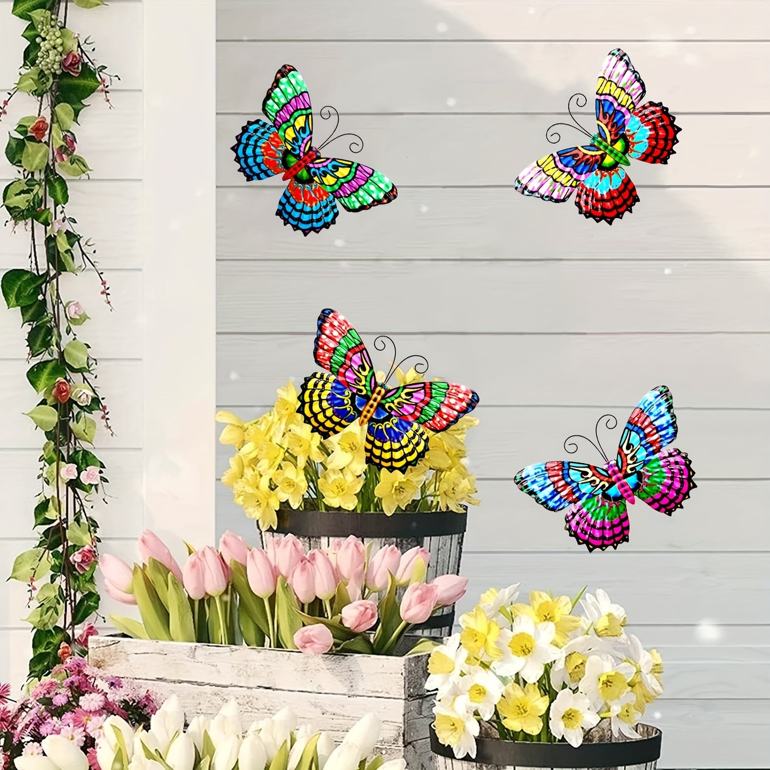4pcs 3D Metal Butterfly Wall Decor 7.5'' Home Garden Bedroom Wedding Party Decor