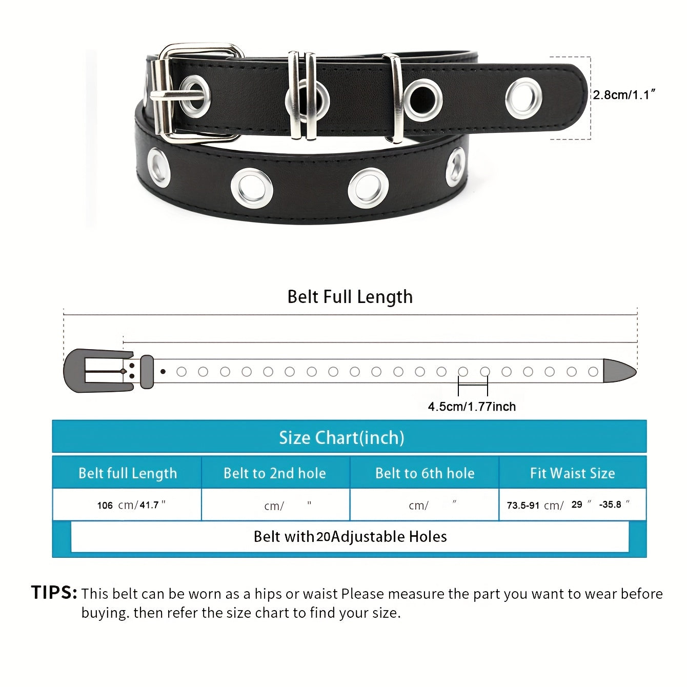 Punk Eyelet PU Leather Belt Unisex Solid Rock Belt For Jeans Dresses