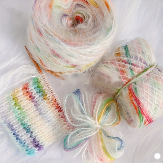 Ball of Colorful Streamer Jet Wool Yarn Dot Mohair for DIY Hand Woven Clothes